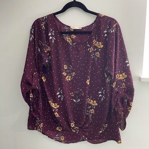 Burgundy blouse with yellow flowers